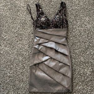 Betsy & Adam Silver dress with sequin detail.